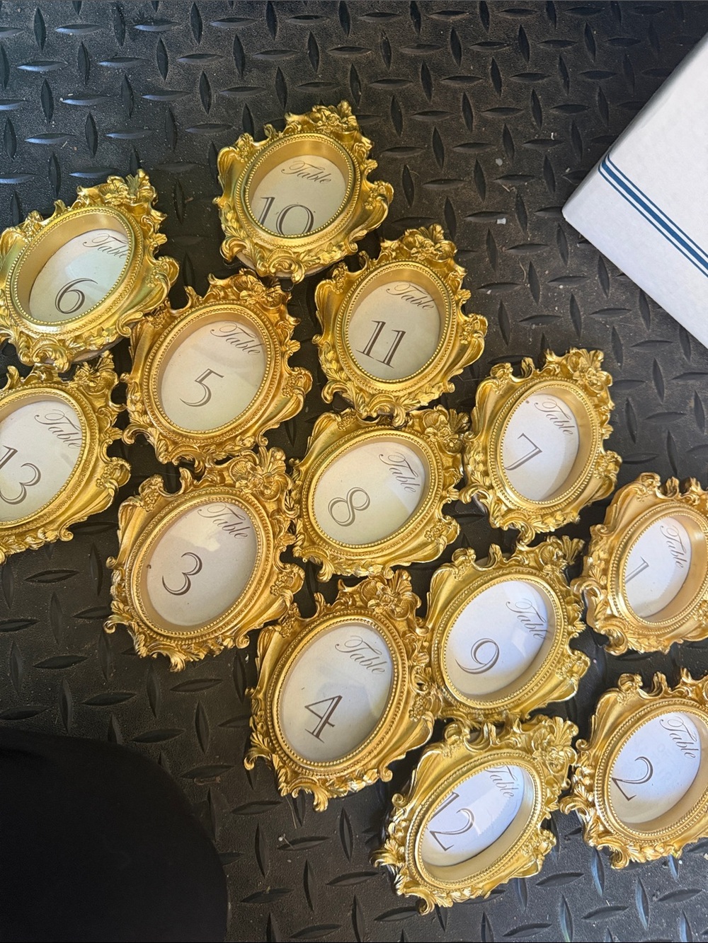 Gold Ornate Oval Table Number Frames - (13)